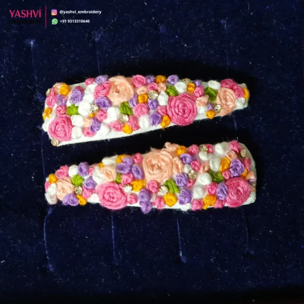 Hand Embroidered Floral Tic Tac Clip – Customizable Hair Clip